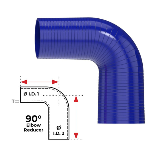 Redback Silicone Hose (2-1/2" in, 3" out) 90° Bend Reducer (Blue)